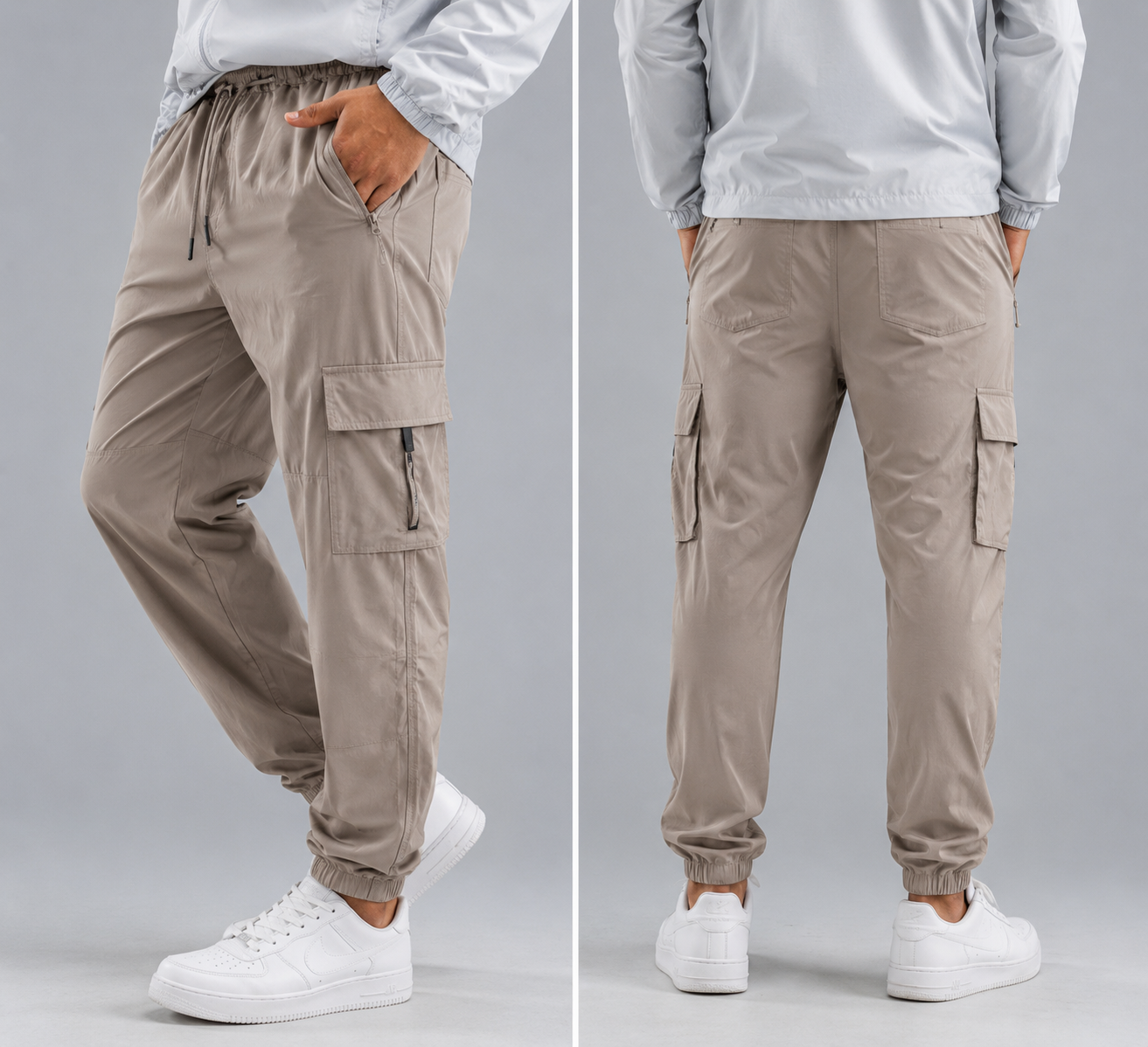 Calça Cargo Tech bege no look